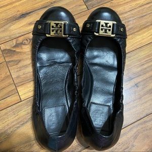 Tory Burch Black/Gold Stretch Ballet Flats